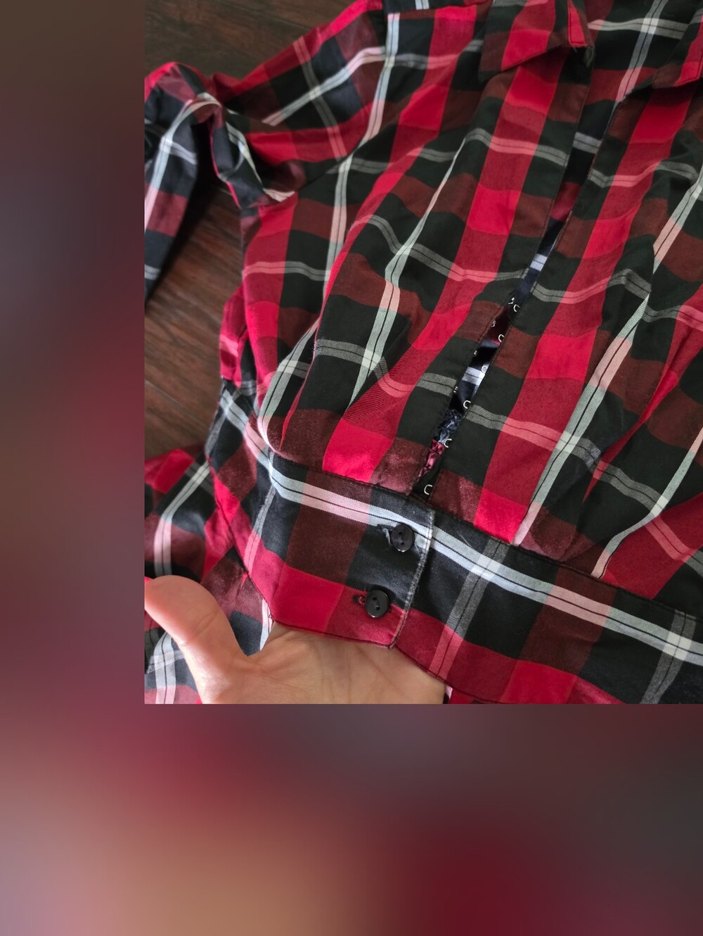 New York & Company Belted Plaid Longline Shirt - Picture 6 of 6